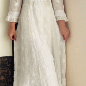 Grace in Every Thread – White Chikankari-Inspired Anarkali Kurta Set