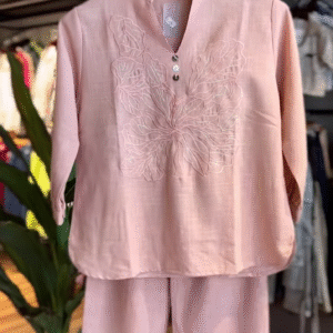 Blush Bloom Embroidered Co-ord Set – Effortless Charm in Every Thread